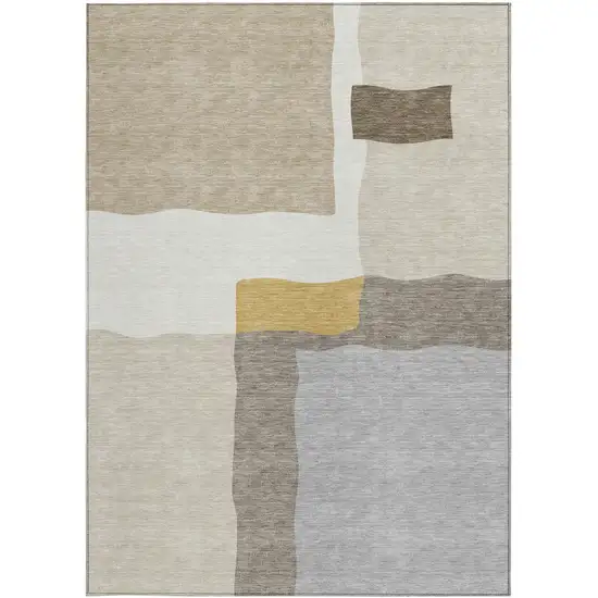 Beige Gold And Gray Abstract Washable Indoor Outdoor Area Rug Photo 3