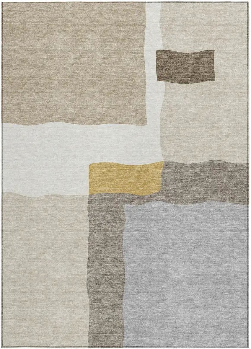 Beige Gold And Gray Abstract Washable Indoor Outdoor Area Rug Photo 3