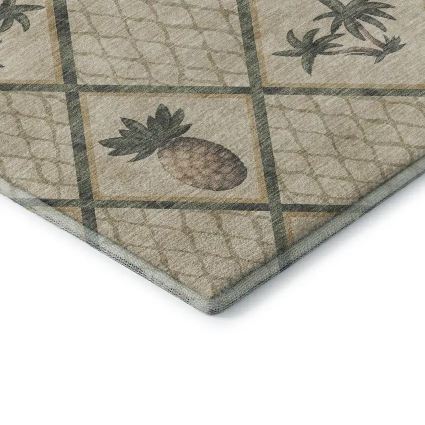 Beige Gold And Gray Botanical Leaves Washable Area Rug With UV Protection Photo 8