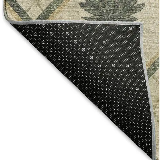 Beige Gold And Gray Botanical Leaves Washable Area Rug With UV Protection Photo 5