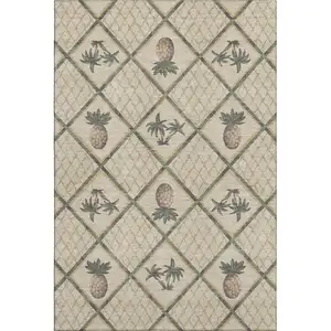 Photo of Beige Gold And Gray Botanical Leaves Washable Area Rug With UV Protection