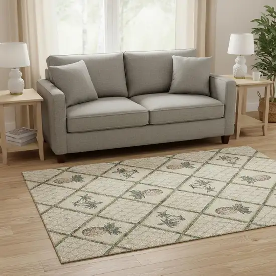 Beige Gold And Gray Botanical Leaves Washable Area Rug With UV Protection Photo 2