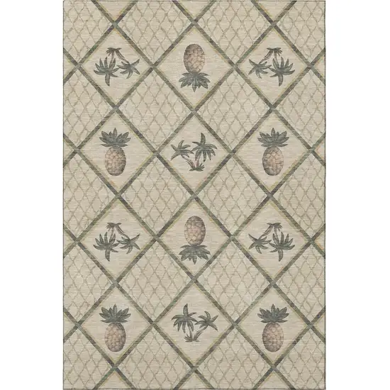 Beige Gold And Gray Botanical Leaves Washable Area Rug With UV Protection Photo 4