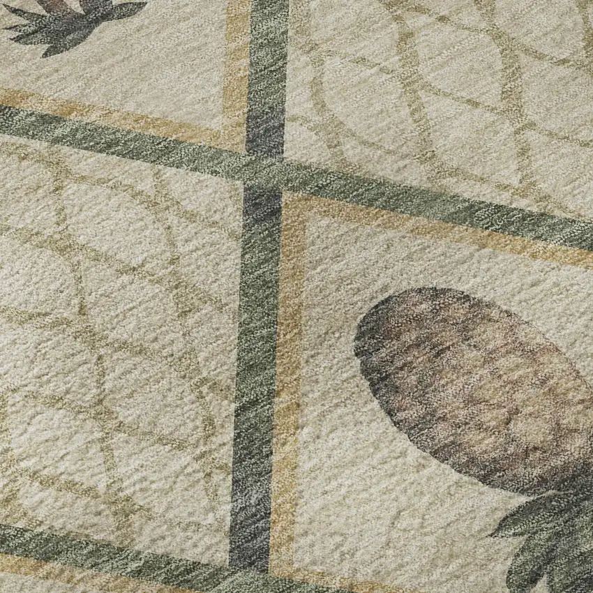 Beige Gold And Gray Botanical Leaves Washable Area Rug With UV Protection Photo 7