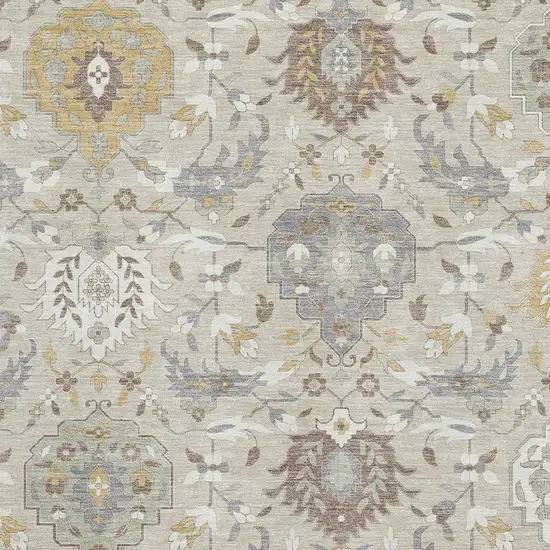 Beige Gold And Gray Damask Washable Area Rug With UV Protection Photo 2