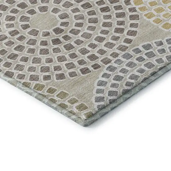 Beige Gold And Gray Geometric Washable Area Rug With UV Protection Photo 7