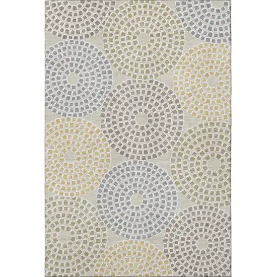 Beige Gold And Gray Geometric Washable Area Rug With UV Protection Photo 3