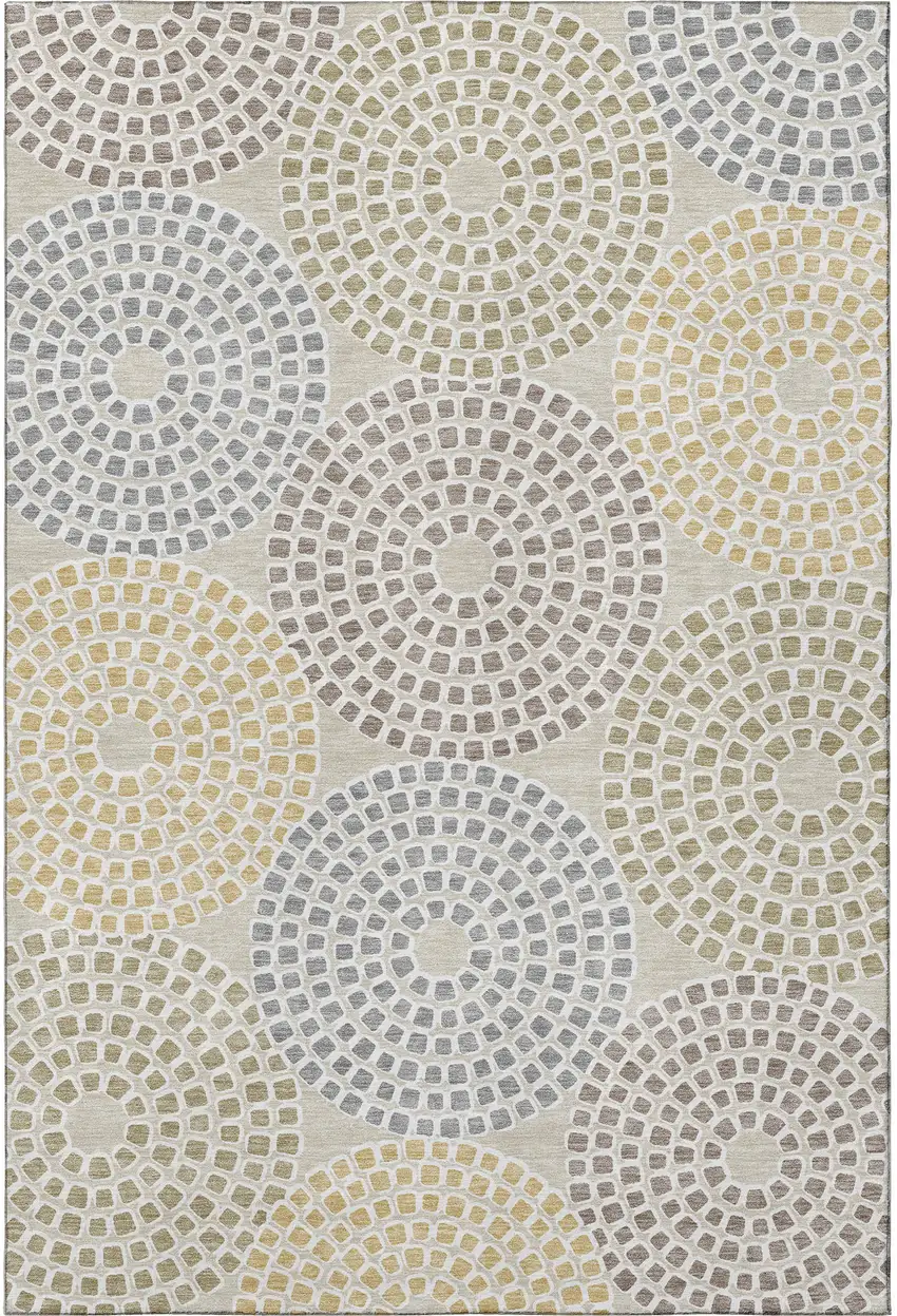 Beige Gold And Gray Geometric Washable Area Rug With UV Protection Photo 3