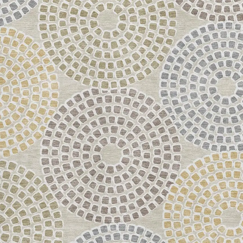 Beige Gold And Gray Geometric Washable Area Rug With UV Protection Photo 3