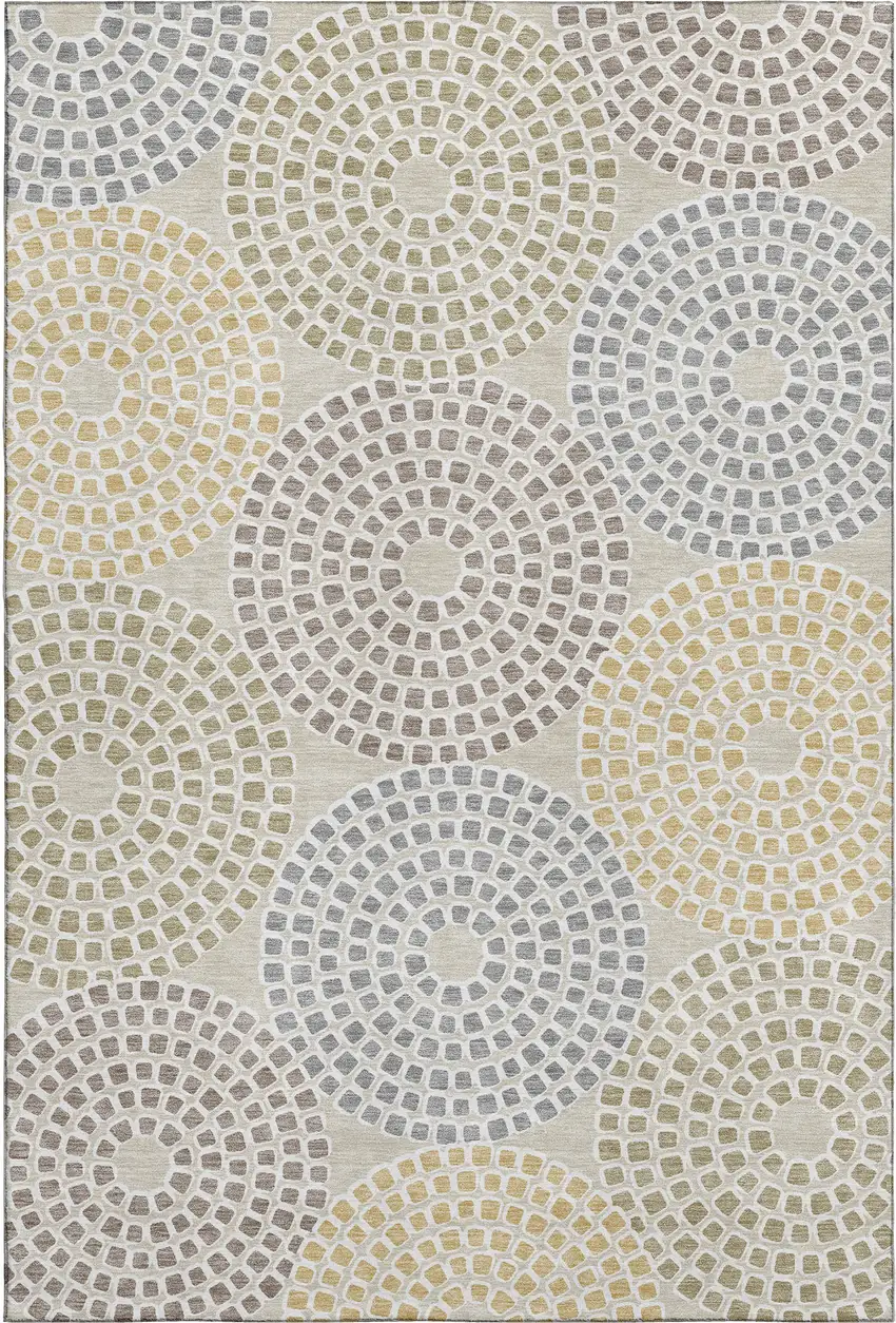 Beige Gold And Gray Geometric Washable Area Rug With UV Protection Photo 1