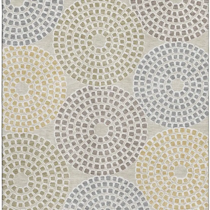 Beige Gold And Gray Geometric Washable Area Rug With UV Protection Photo 4