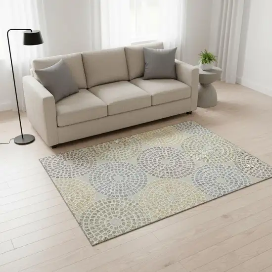 Beige Gold And Gray Geometric Washable Area Rug With UV Protection Photo 2