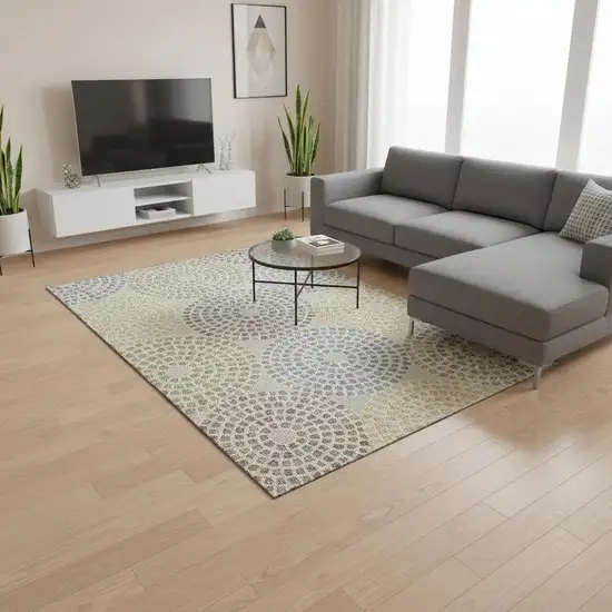 Beige Gold And Gray Geometric Washable Area Rug With UV Protection Photo 2