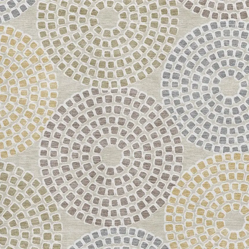 Beige Gold And Gray Geometric Washable Area Rug With UV Protection Photo 3