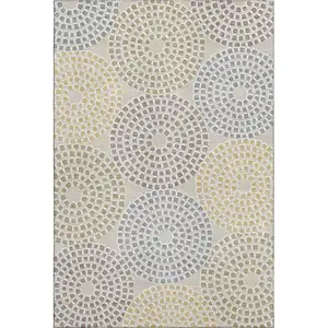Photo of Beige Gold And Gray Geometric Washable Area Rug With UV Protection