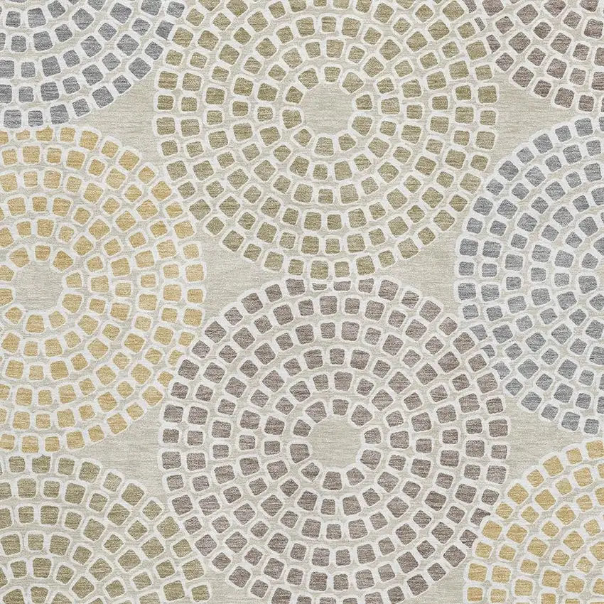 Beige Gold And Gray Geometric Washable Area Rug With UV Protection Photo 3