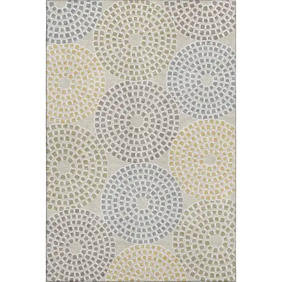 Beige Gold And Gray Geometric Washable Area Rug With UV Protection Photo 1