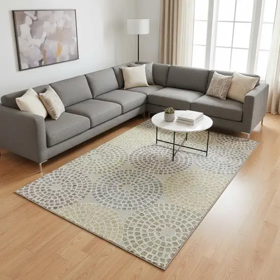 Beige Gold And Gray Geometric Washable Area Rug With UV Protection Photo 2