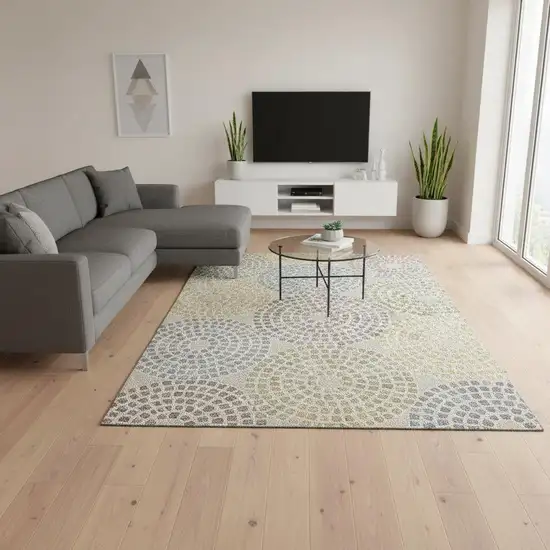 Beige Gold And Gray Geometric Washable Area Rug With UV Protection Photo 2