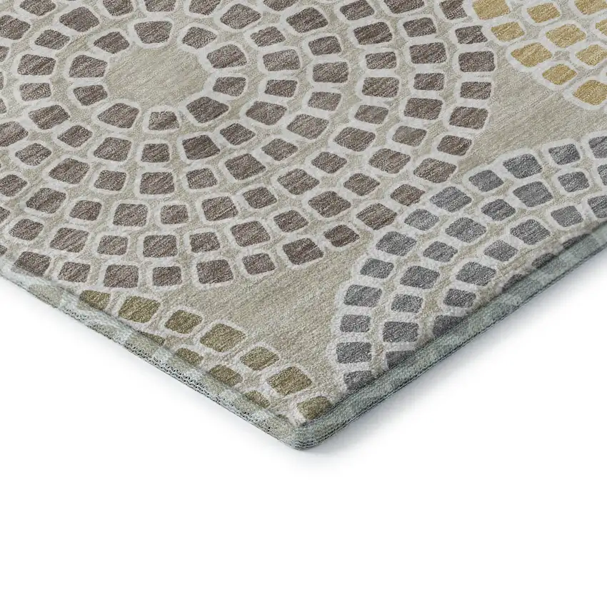 Beige Gold And Gray Geometric Washable Area Rug With UV Protection Photo 8