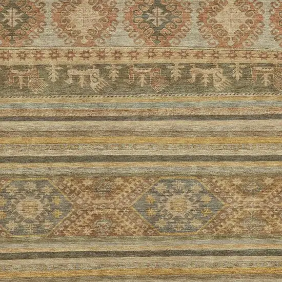 Beige Gold And Gray Medallion Washable Area Rug With UV Protection Photo 2