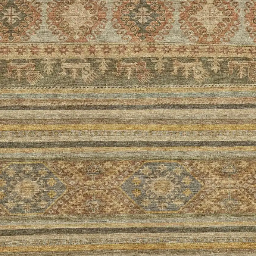 Beige Gold And Gray Medallion Washable Area Rug With UV Protection Photo 2