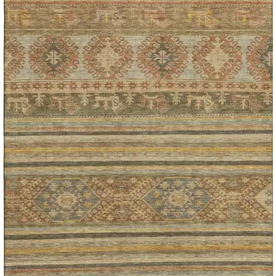 Beige Gold And Gray Medallion Washable Area Rug With UV Protection Photo 2