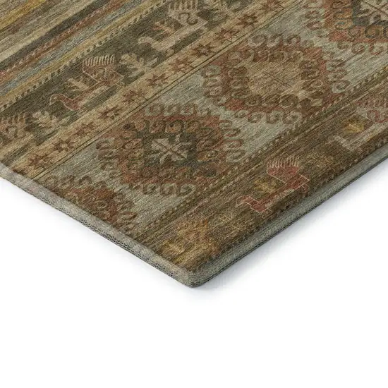 Beige Gold And Gray Medallion Washable Area Rug With UV Protection Photo 7