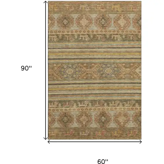 Beige Gold And Gray Medallion Washable Area Rug With UV Protection Photo 8