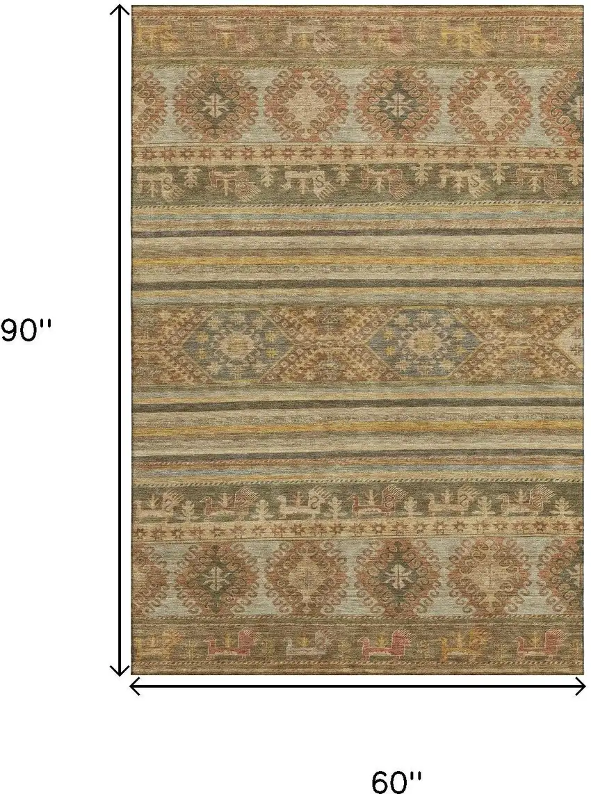 Beige Gold And Gray Medallion Washable Area Rug With UV Protection Photo 8