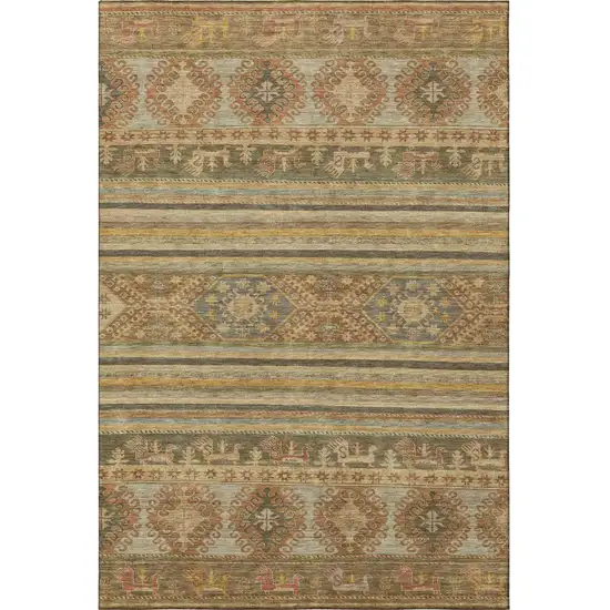 Beige Gold And Gray Medallion Washable Area Rug With UV Protection Photo 3