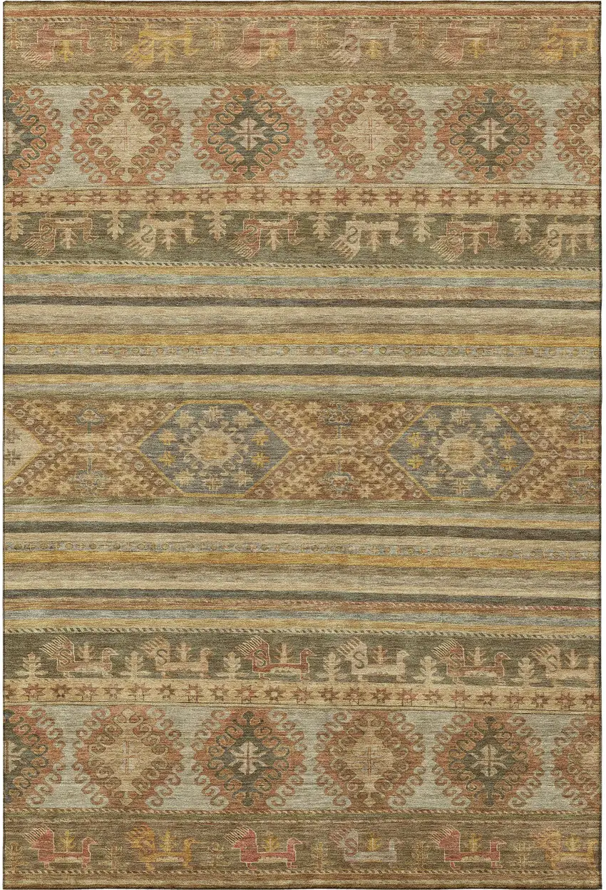 Beige Gold And Gray Medallion Washable Area Rug With UV Protection Photo 3
