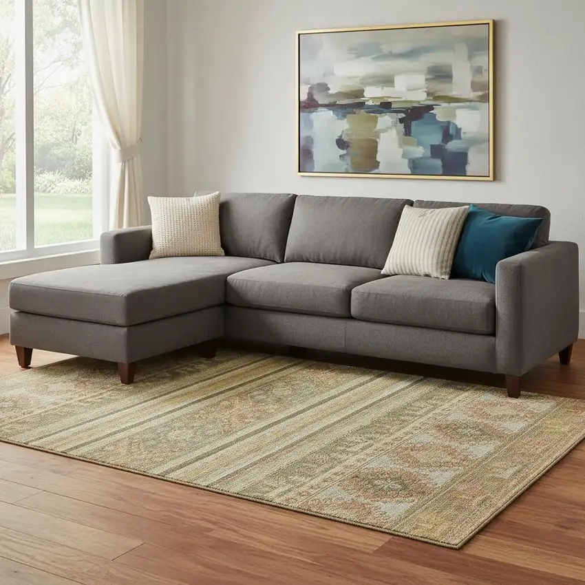 Beige Gold And Gray Medallion Washable Area Rug With UV Protection Photo 2