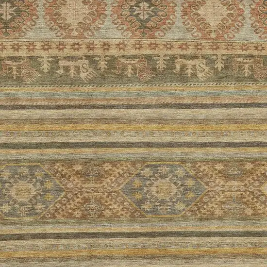 Beige Gold And Gray Medallion Washable Area Rug With UV Protection Photo 2