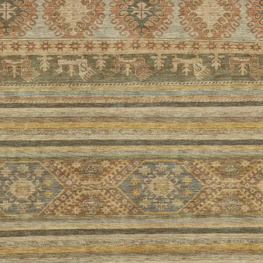 Beige Gold And Gray Medallion Washable Area Rug With UV Protection Photo 2