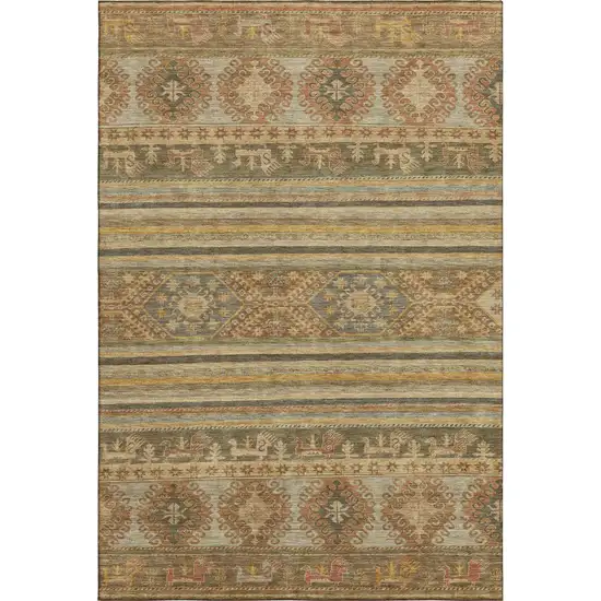 Beige Gold And Gray Medallion Washable Area Rug With UV Protection Photo 1