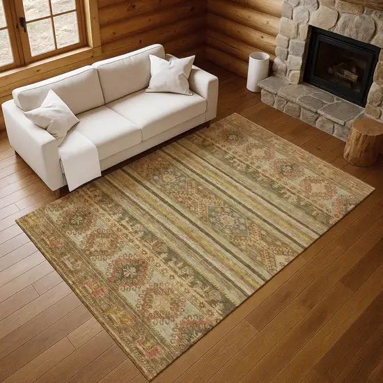 Beige Gold And Gray Medallion Washable Area Rug With UV Protection Photo 6