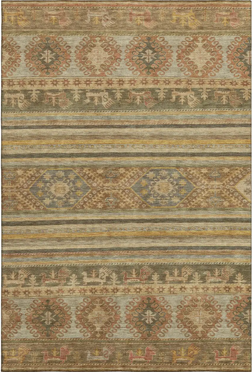 Beige Gold And Gray Medallion Washable Area Rug With UV Protection Photo 1