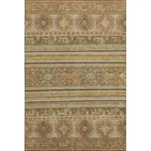 Photo of Beige Gold And Gray Medallion Washable Area Rug With UV Protection