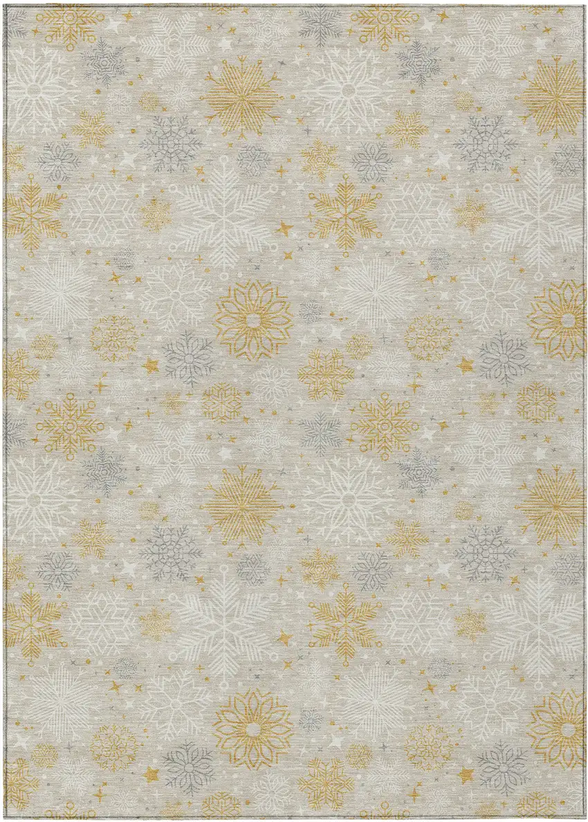 Beige Gold And Gray Medallion Washable Indoor Outdoor Area Rug Photo 7