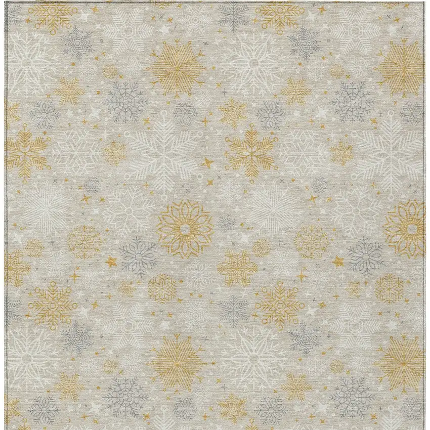 Beige Gold And Gray Medallion Washable Indoor Outdoor Area Rug Photo 8