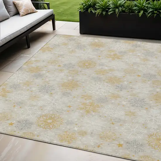 Beige Gold And Gray Medallion Washable Indoor Outdoor Area Rug Photo 2