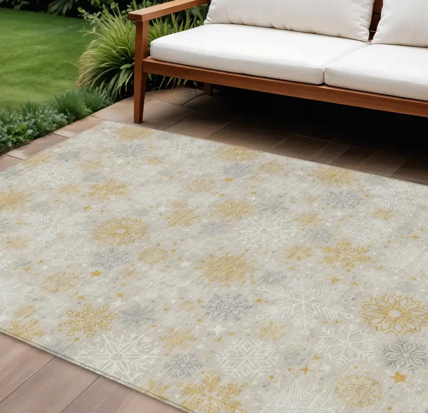 Beige Gold And Gray Medallion Washable Indoor Outdoor Area Rug Photo 2