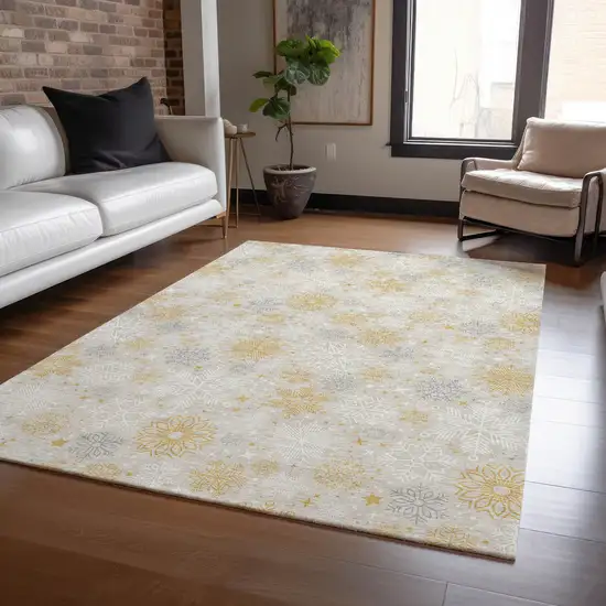 Beige Gold And Gray Medallion Washable Indoor Outdoor Area Rug Photo 4
