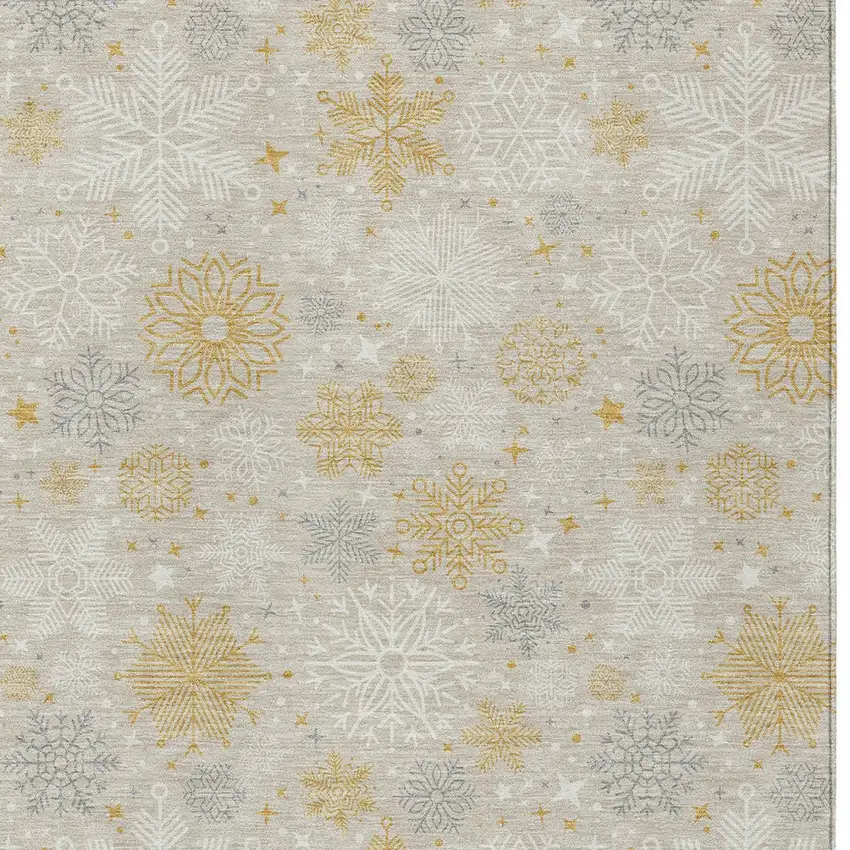 Beige Gold And Gray Medallion Washable Indoor Outdoor Area Rug Photo 8