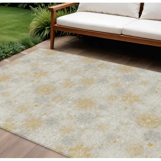 Beige Gold And Gray Medallion Washable Indoor Outdoor Area Rug Photo 2