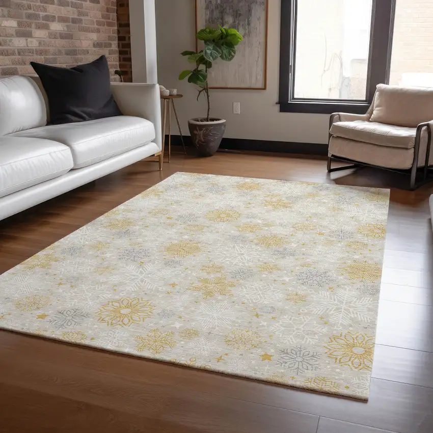 Beige Gold And Gray Medallion Washable Indoor Outdoor Area Rug Photo 4