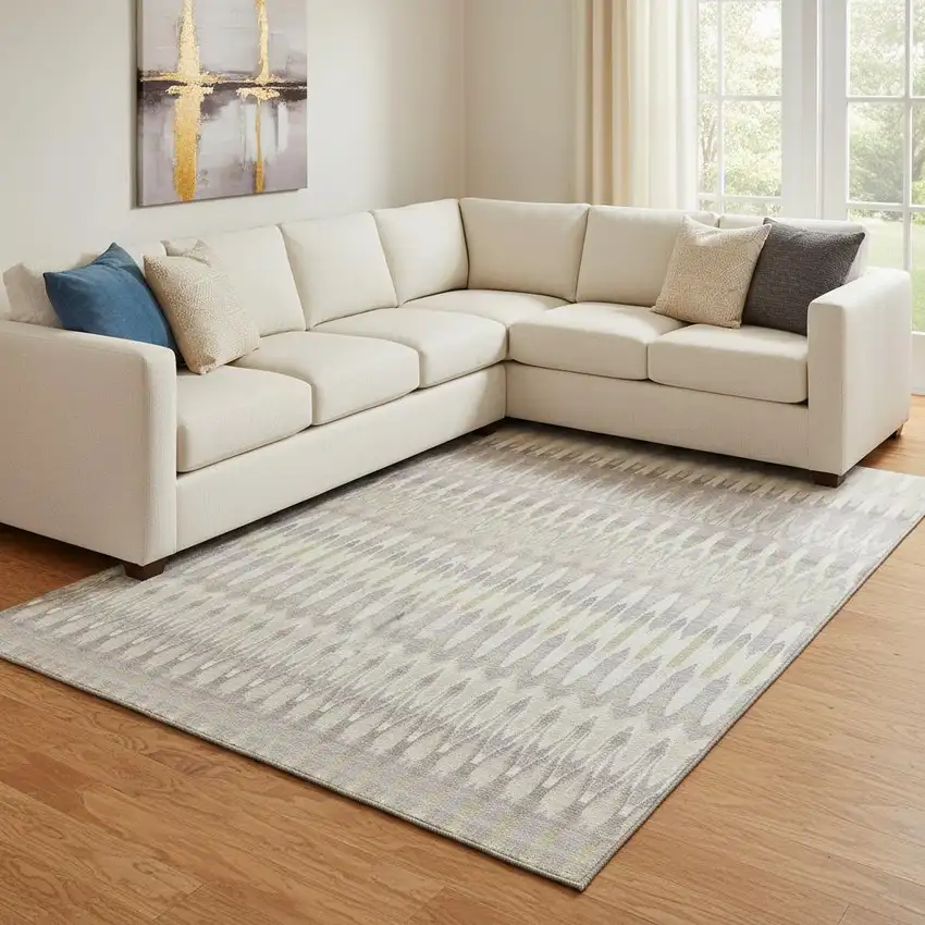 Beige Gold And Gray Southwestern Washable Area Rug With UV Protection Photo 1