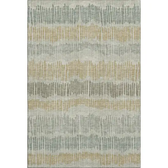 Beige Gold And Gray Striped Washable Area Rug With UV Protection Photo 1