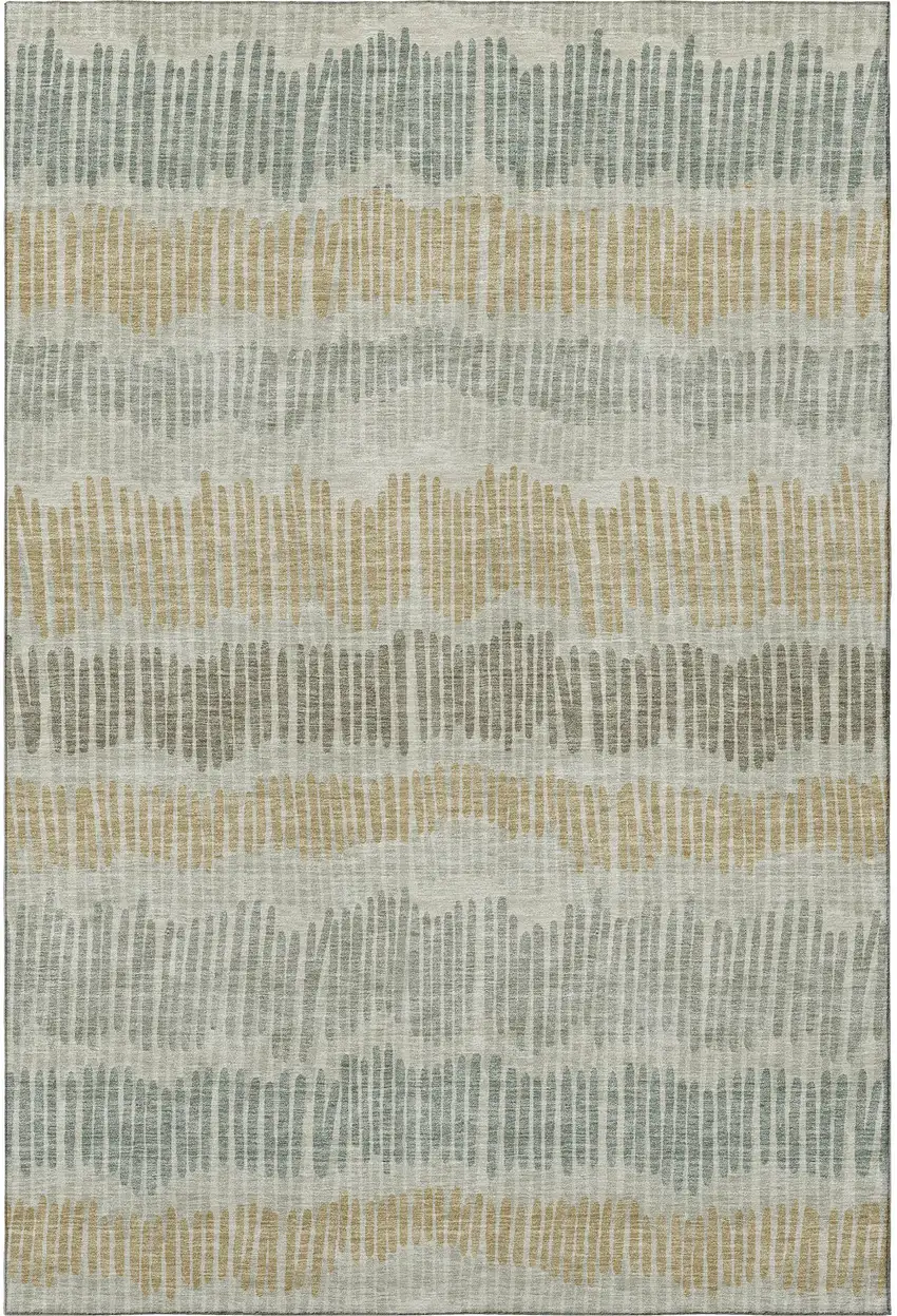 Beige Gold And Gray Striped Washable Area Rug With UV Protection Photo 4